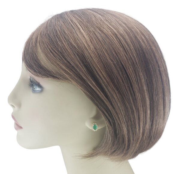 14 Karat Yellow Gold Emerald Diamond Halo Stud Earrings #19463 - Picture 7 of 9